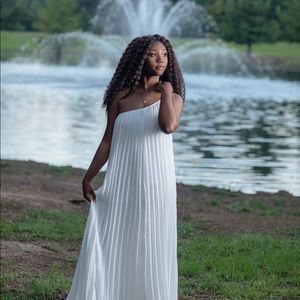 One Shoulder Pleated Maxi Dress